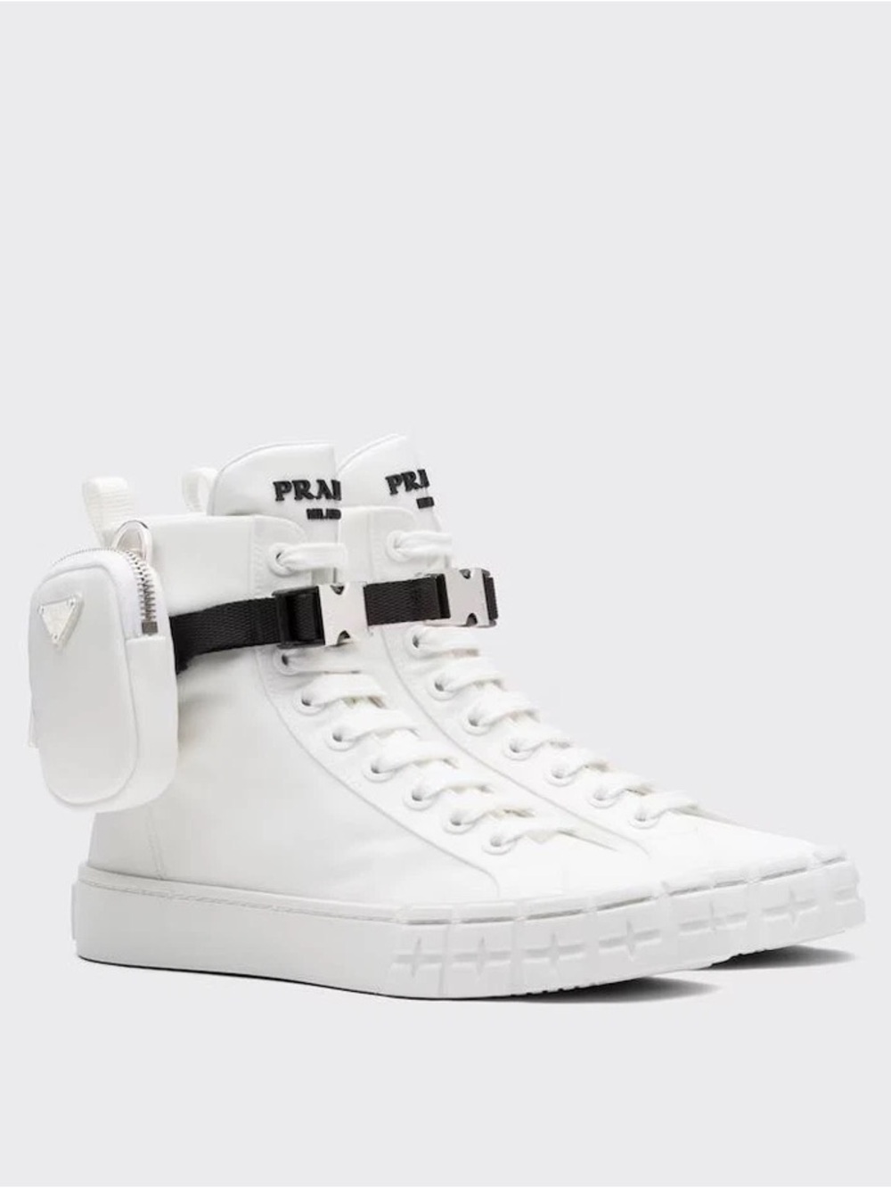 Brand New Prada Cream Lace-Up High-Top Boots with Detachable Pouch